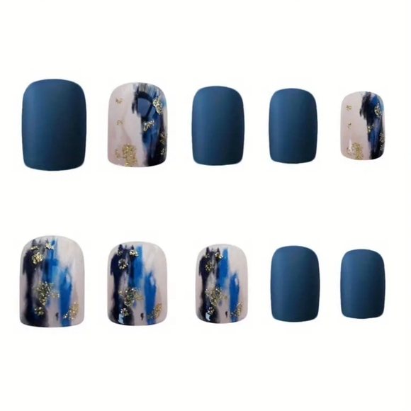 Blue Smudge Gold Glitter Press-on Nails - Picture 4 of 8